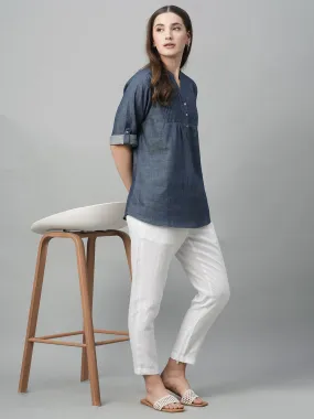 Women's Blue Cotton Regular Fit Blouse