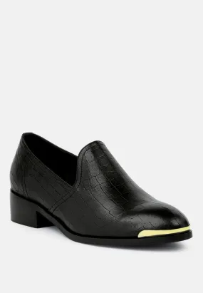 LILLIAM Black Metal Highlight Casual Leather Loafers