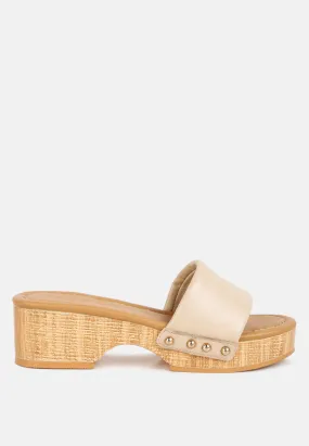 Minny Textured Heel Leather Slip On Sandals By Ruw