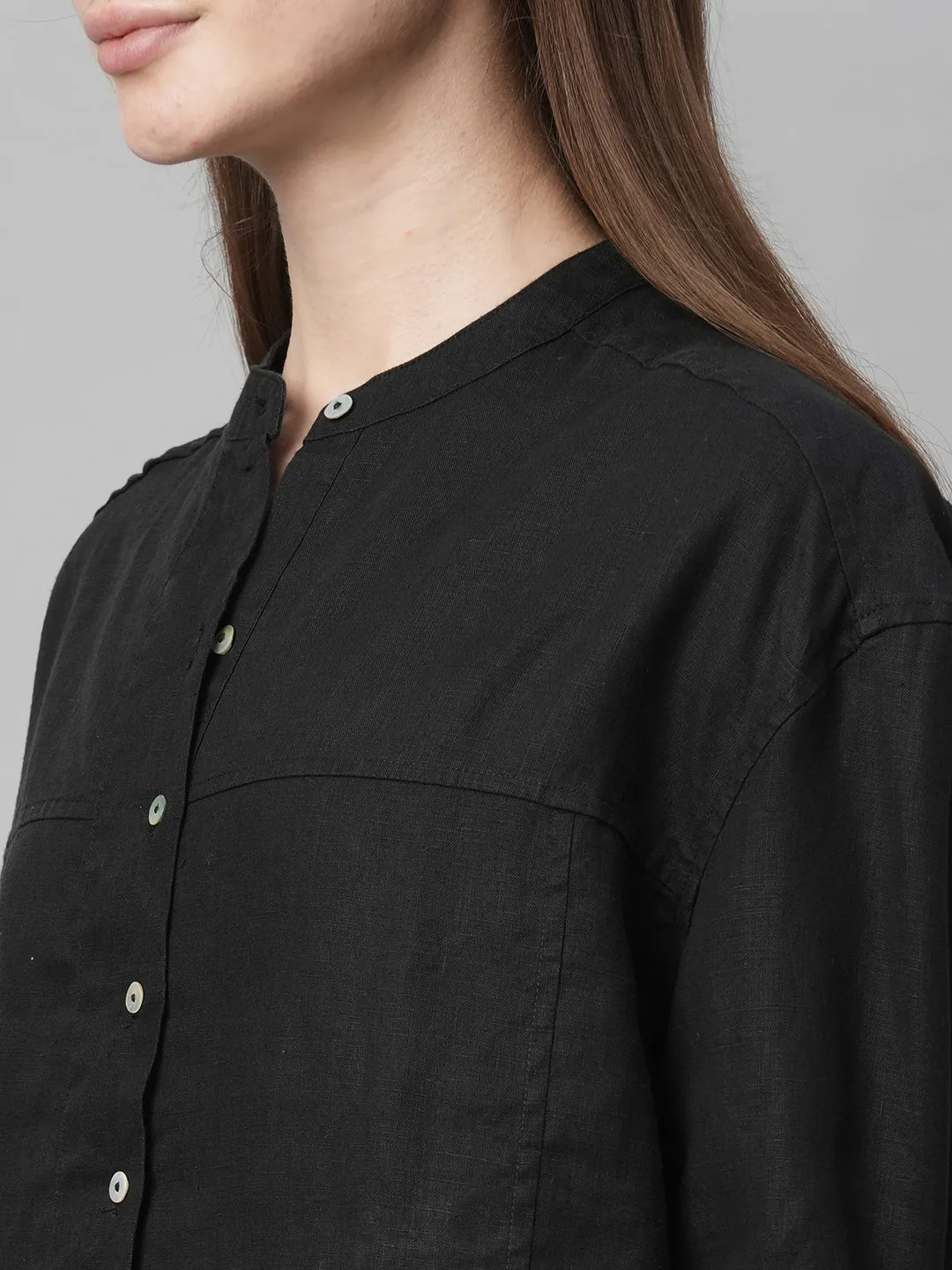 Women's Black Linen Loose Fit Blouse