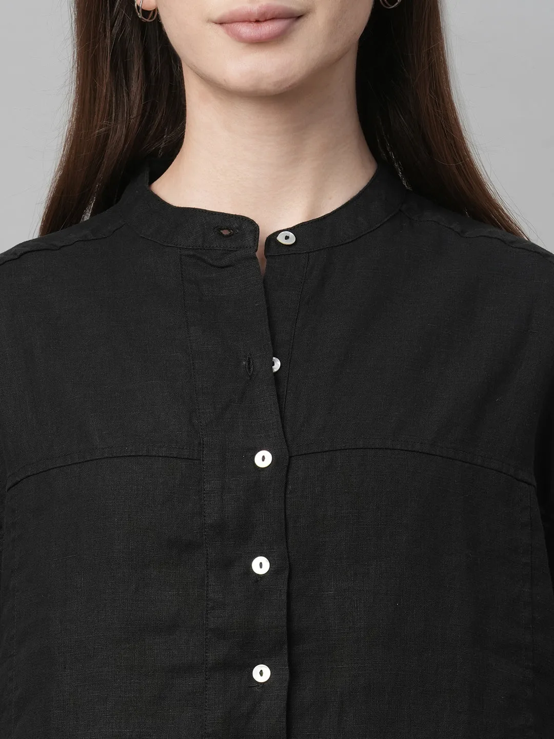 Women's Black Linen Loose Fit Blouse