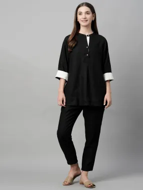 Women's Black Linen Regular Fit Blouse