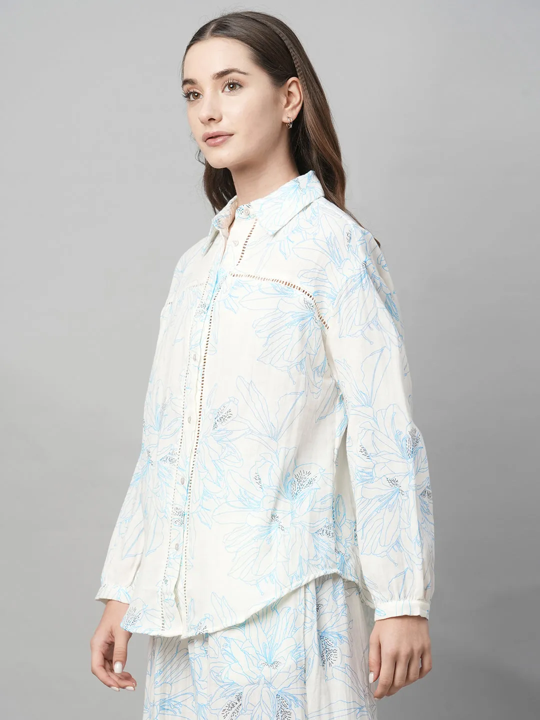 Women's Blue Cotton Boxy Fit Blouse